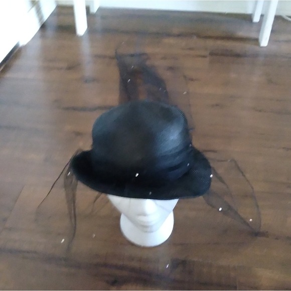 Adolfo‎ II Paris New York Black Straw Fascinator Veil Rhinestones Occasion Hat main image 4